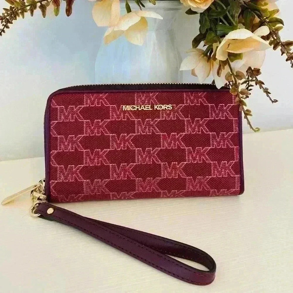 Michael Kors jet set wallet phone case mulberry signature new - Picture 2 of 5